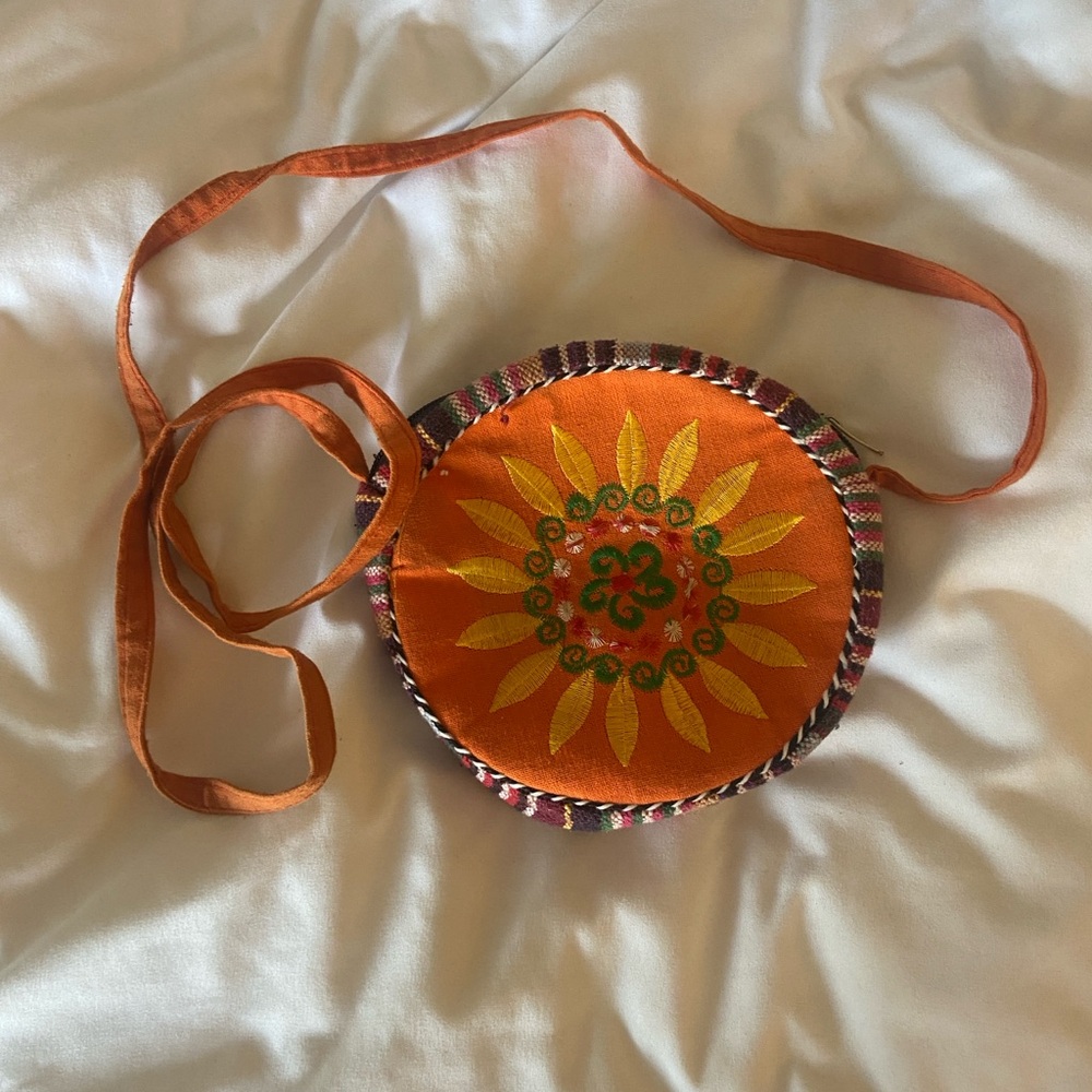 Round Orange Embroidered Crossbody Bag